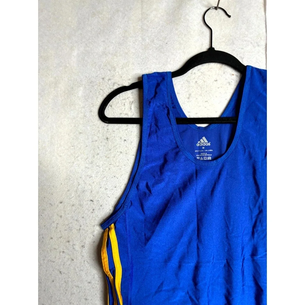 Adidas Wrestling Singlet Mens Medium Blue Yellow 3-Stripes Sleeveless Round Neck